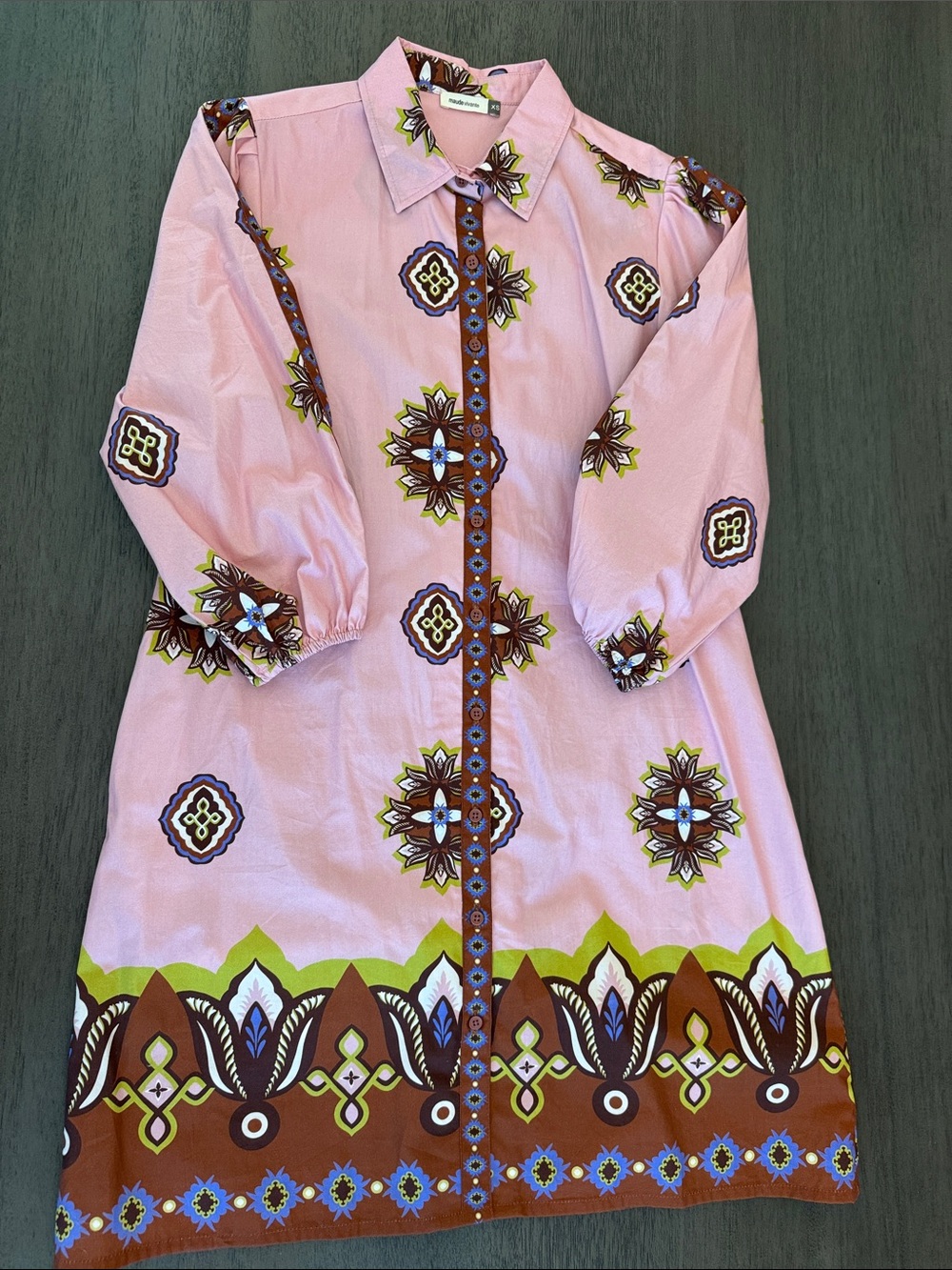 Maude Vivante Pink Patterned Button-Front Pocket Dress